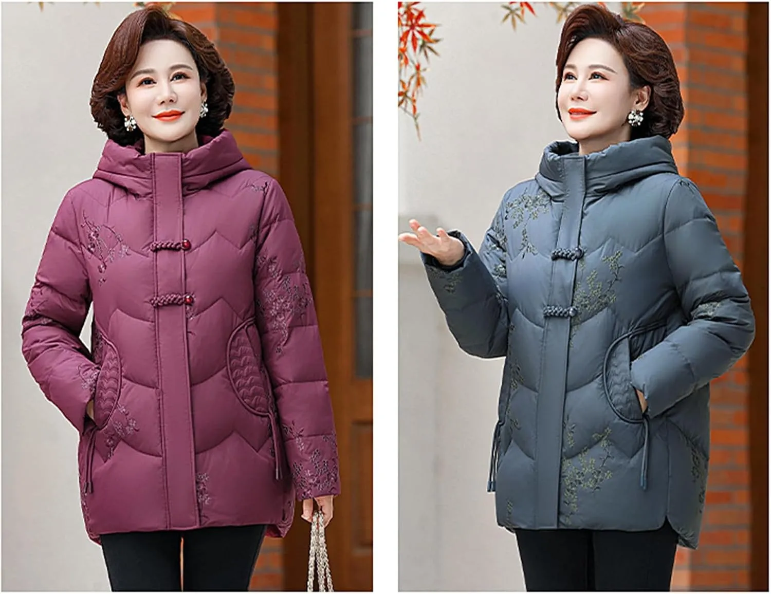 Hooded Puffer Jacket Middle-Aged Mother Insulated Down Coat Casual Outdoor Wear