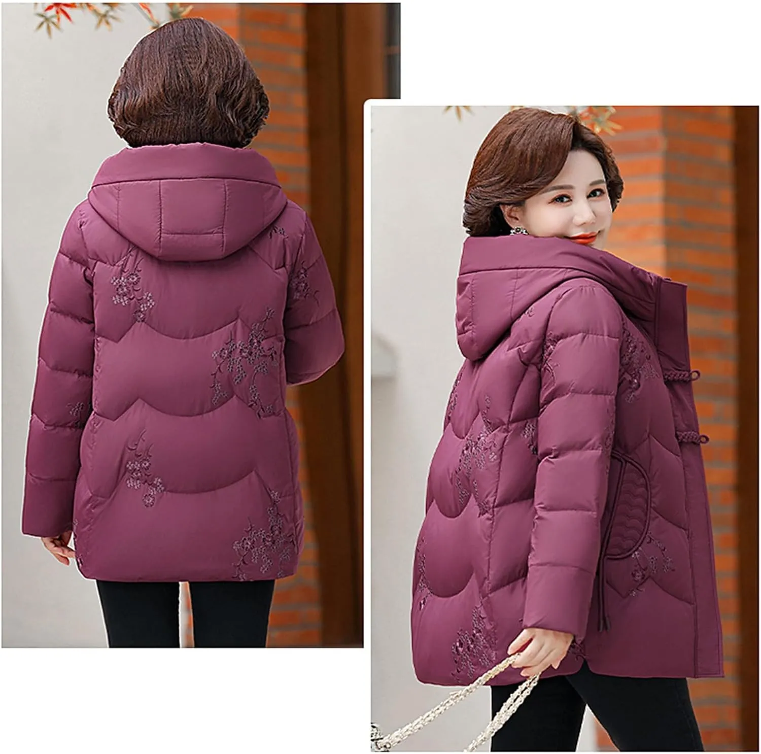 Hooded Puffer Jacket Middle-Aged Mother Insulated Down Coat Casual Outdoor Wear