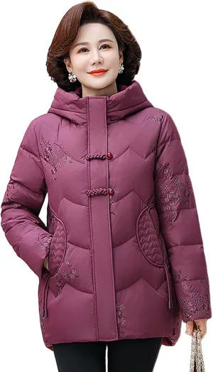 Hooded Puffer Jacket Middle-Aged Mother Insulated Down Coat Casual Outdoor Wear
