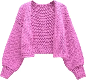 HOULENGS Women's Cardigan Sweaters 2025 Spring Fall Trendy Chunky Knit Outerwear Open Front Fashion Long Sleeve Cardigans