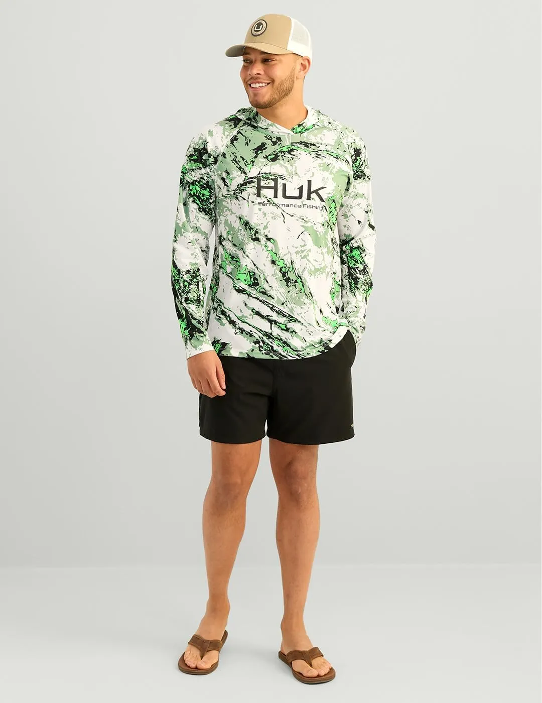 HUK Men's Pursuit Pattern Crew Sleeve, Performance Shirt