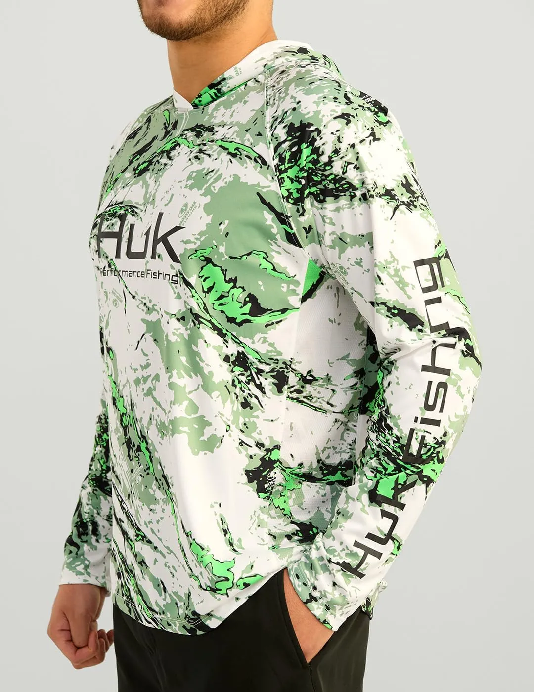 HUK Men's Pursuit Pattern Crew Sleeve, Performance Shirt