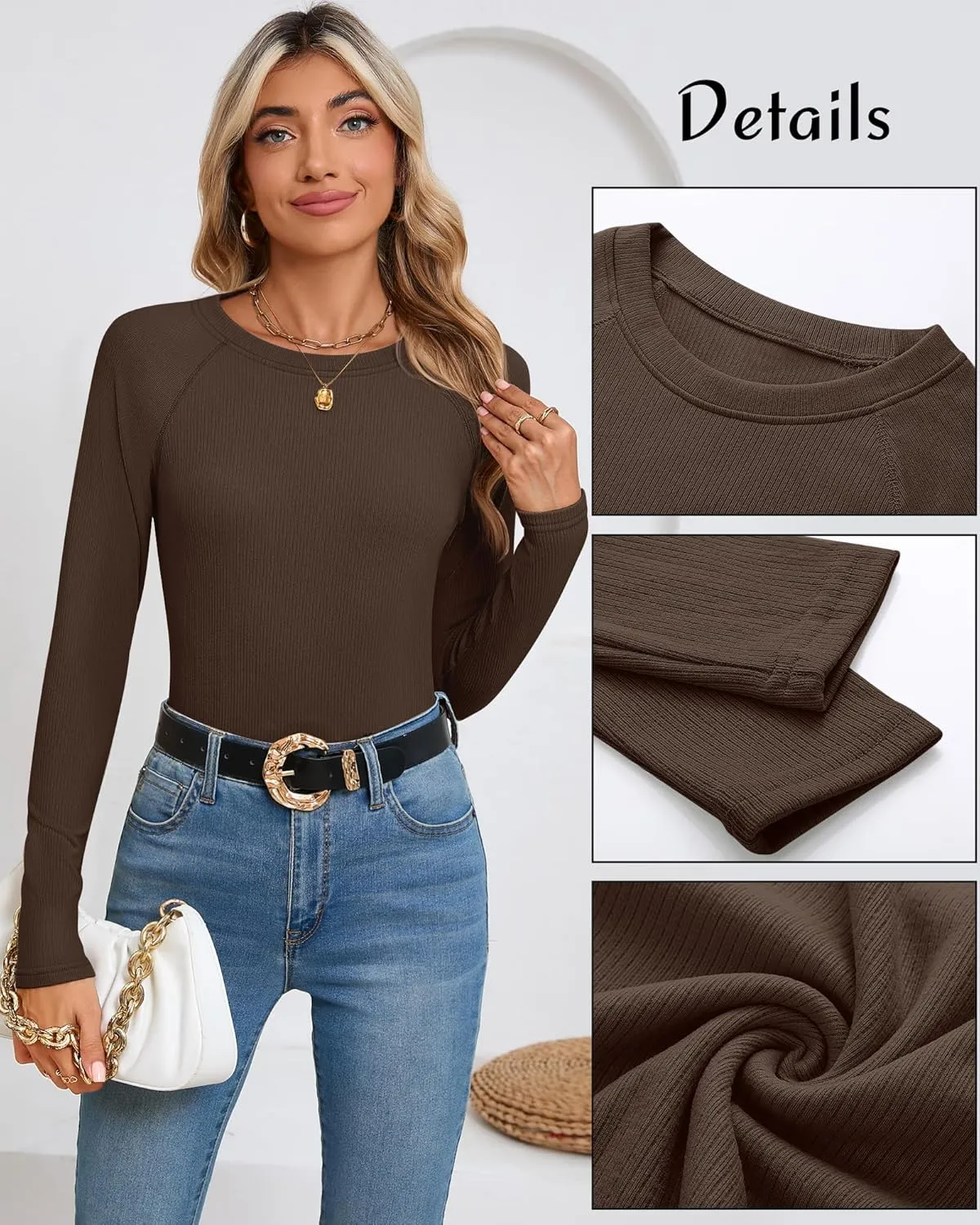 Huukeay 3 Pack Women's Ribbed Thermal Tops, Scoop Neck Raglan Sleeve Shirts Slim Fit Knit Underwear Warm Base Layer Tops