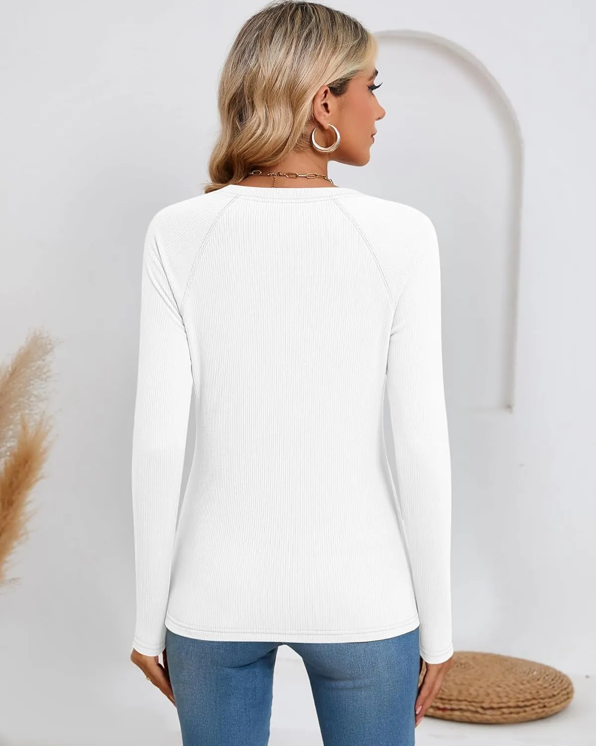 Huukeay 3 Pack Women's Ribbed Thermal Tops, Scoop Neck Raglan Sleeve Shirts Slim Fit Knit Underwear Warm Base Layer Tops