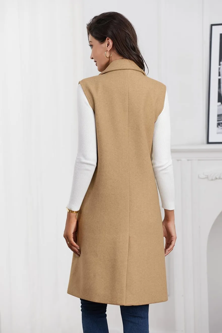 IDEALSANXUN Womens Long Vest Fall Winter Wool Sleeveless Blazer Jackets Waistcoat Coats