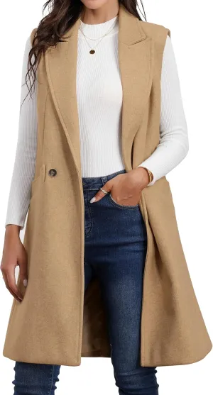 IDEALSANXUN Womens Long Vest Fall Winter Wool Sleeveless Blazer Jackets Waistcoat Coats