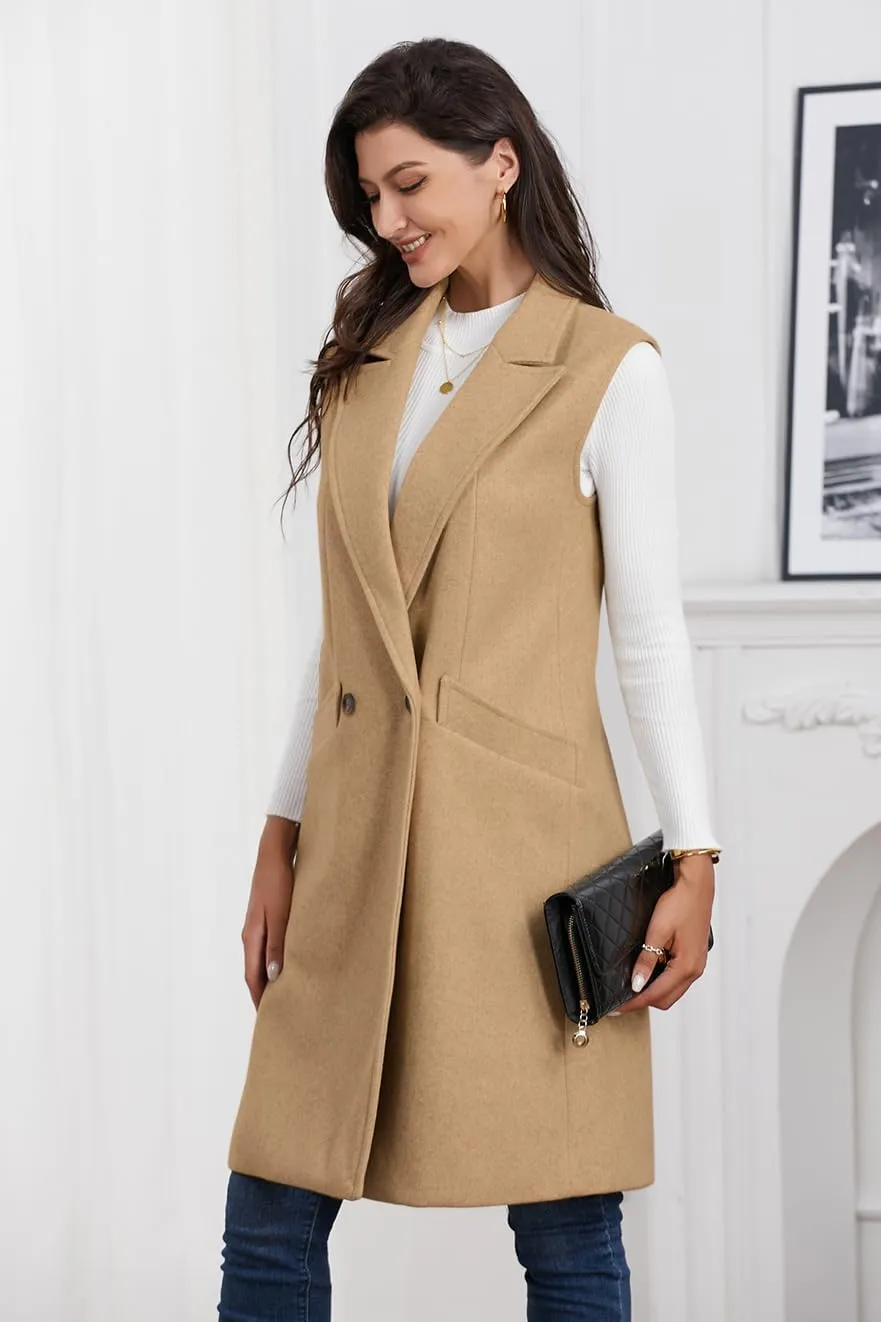 IDEALSANXUN Womens Long Vest Fall Winter Wool Sleeveless Blazer Jackets Waistcoat Coats
