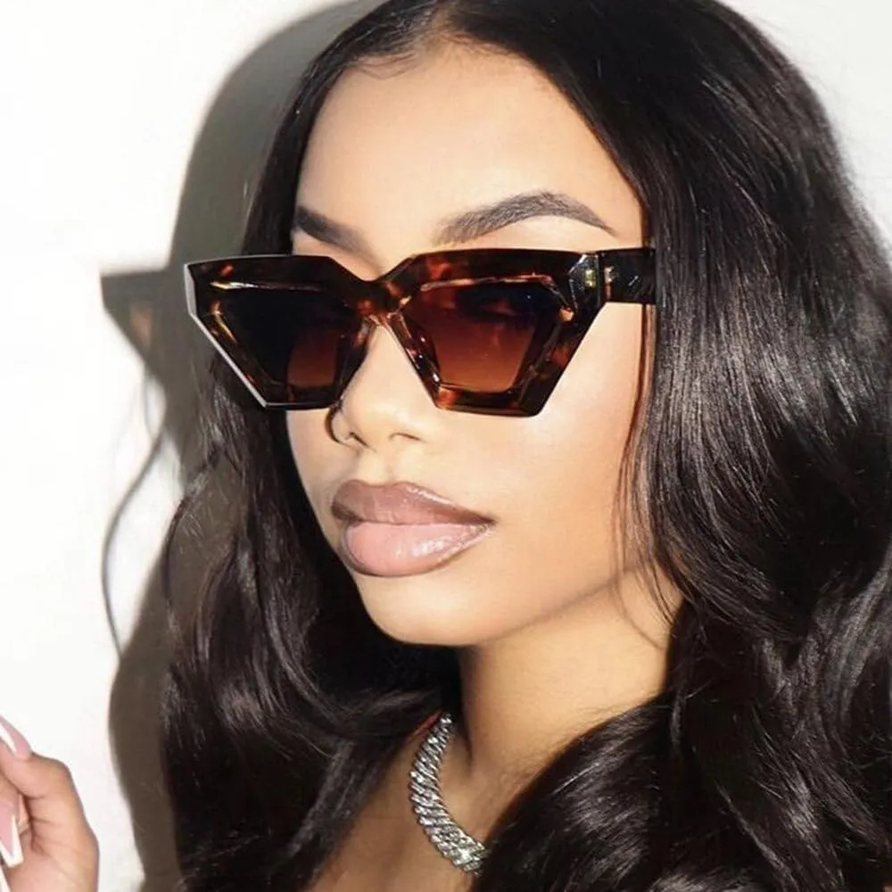 Irregular Cat Eye sunglasses Women Vintage Triangle Sun Glasses UV400 Thick Frame Polygon Sunglass