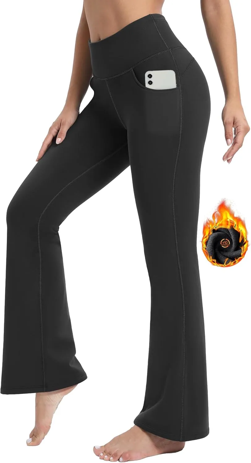IUGA Fleece Lined Bootcut Yoga Pants with Pockets for Women Thermal Bootleg Pants Winter Workout Flare Leggings