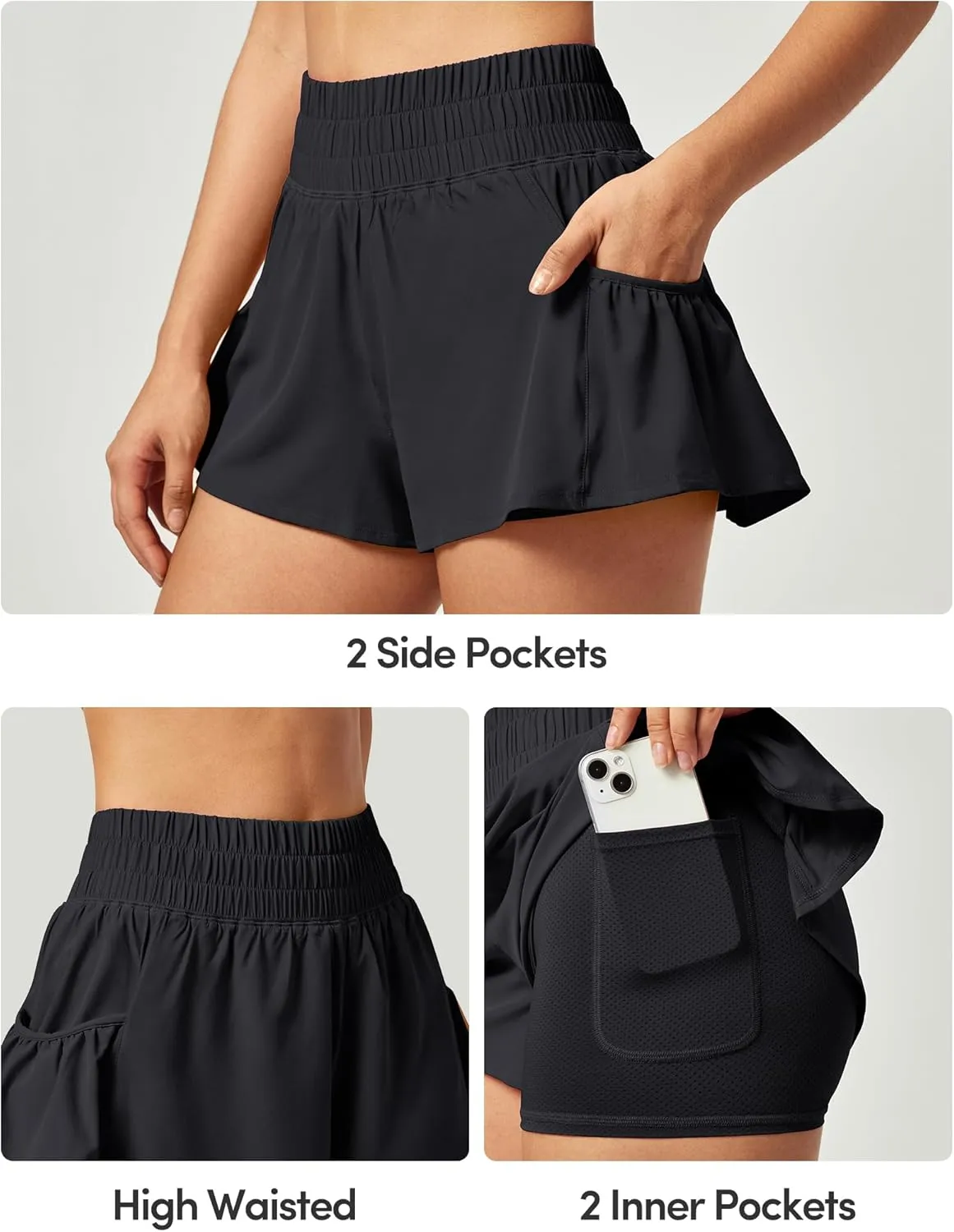 IUGA Women's Athletic Shorts High Waisted Flowy Shorts for Women Quick Dry Workout Running Shorts with Pockets