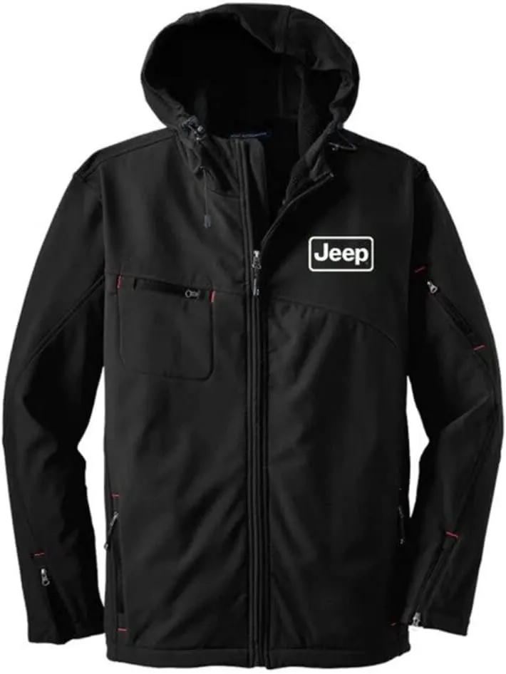 Jeep Heavy-Duty Hooded Soft Shell Jacket – Black, Water Resistant, Breathable Outdoor Wear for Off-Road & Adventure