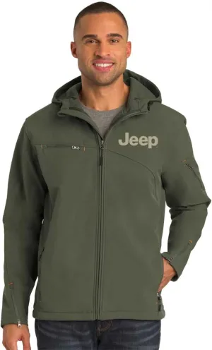 Jeep Heavy-Duty Hooded Soft Shell Jacket – Mineral Green, Water Resistant, Breathable Outdoor Wear for Off-Road & Adventure