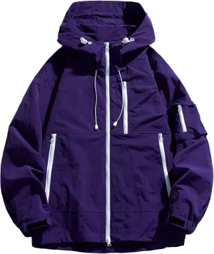JEShifangjiusu Men'S Hooded Windproof Lightweight Water Resistant Rain Jacket Windbreaker Outdoor Hooded Windproof Jacket