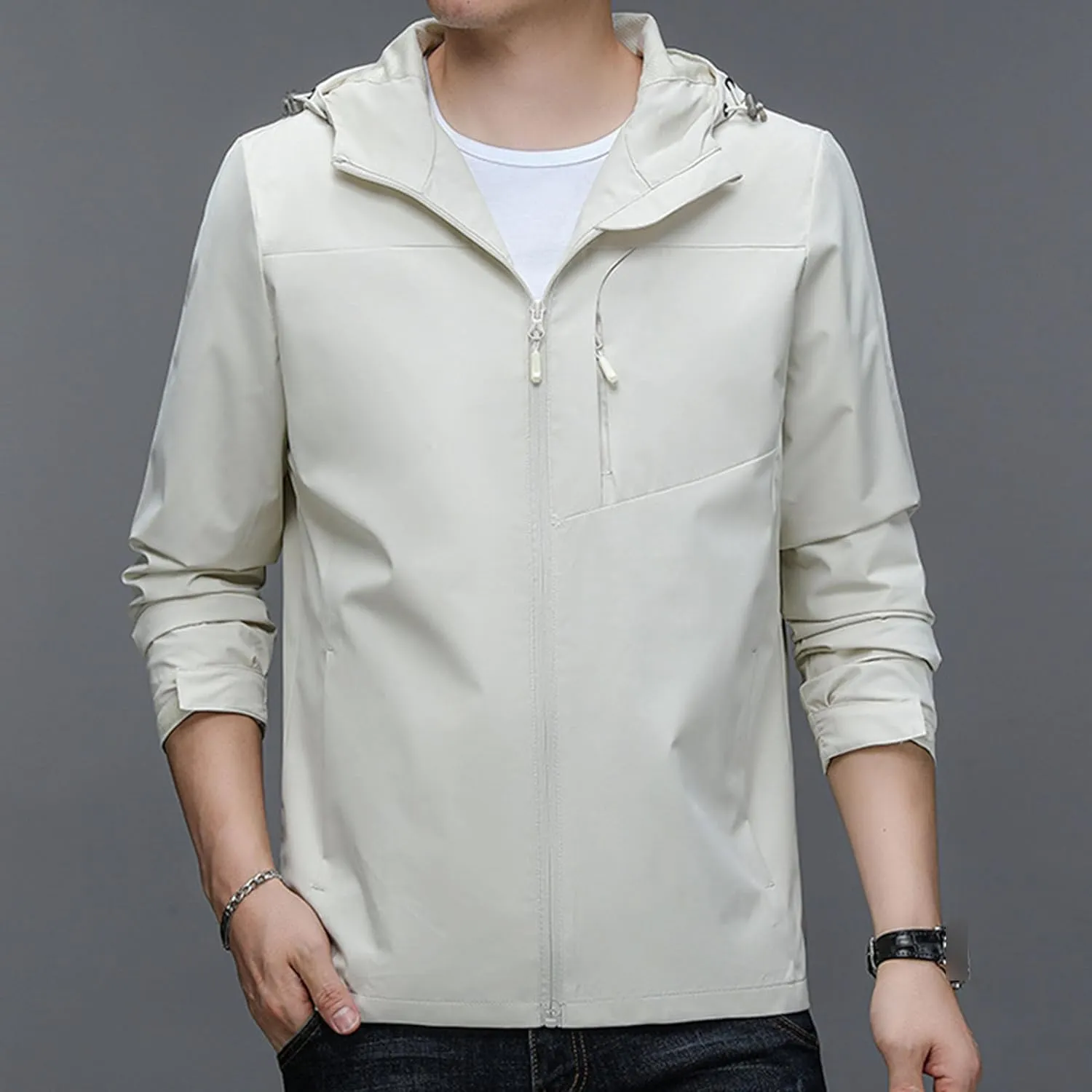 JEShifangjiusu Men's Lightweight Waterproof Hooded Rain Jacket Outdoor Raincoat Jacket Mountain Sport Jacket Windbreaker