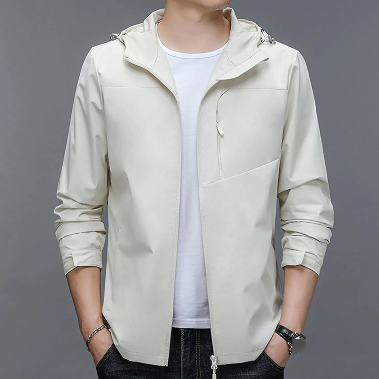 JEShifangjiusu Men's Lightweight Waterproof Hooded Rain Jacket Outdoor Raincoat Jacket Mountain Sport Jacket Windbreaker