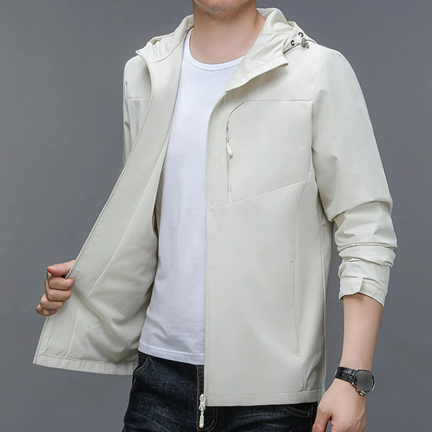 JEShifangjiusu Men's Lightweight Waterproof Hooded Rain Jacket Outdoor Raincoat Jacket Mountain Sport Jacket Windbreaker