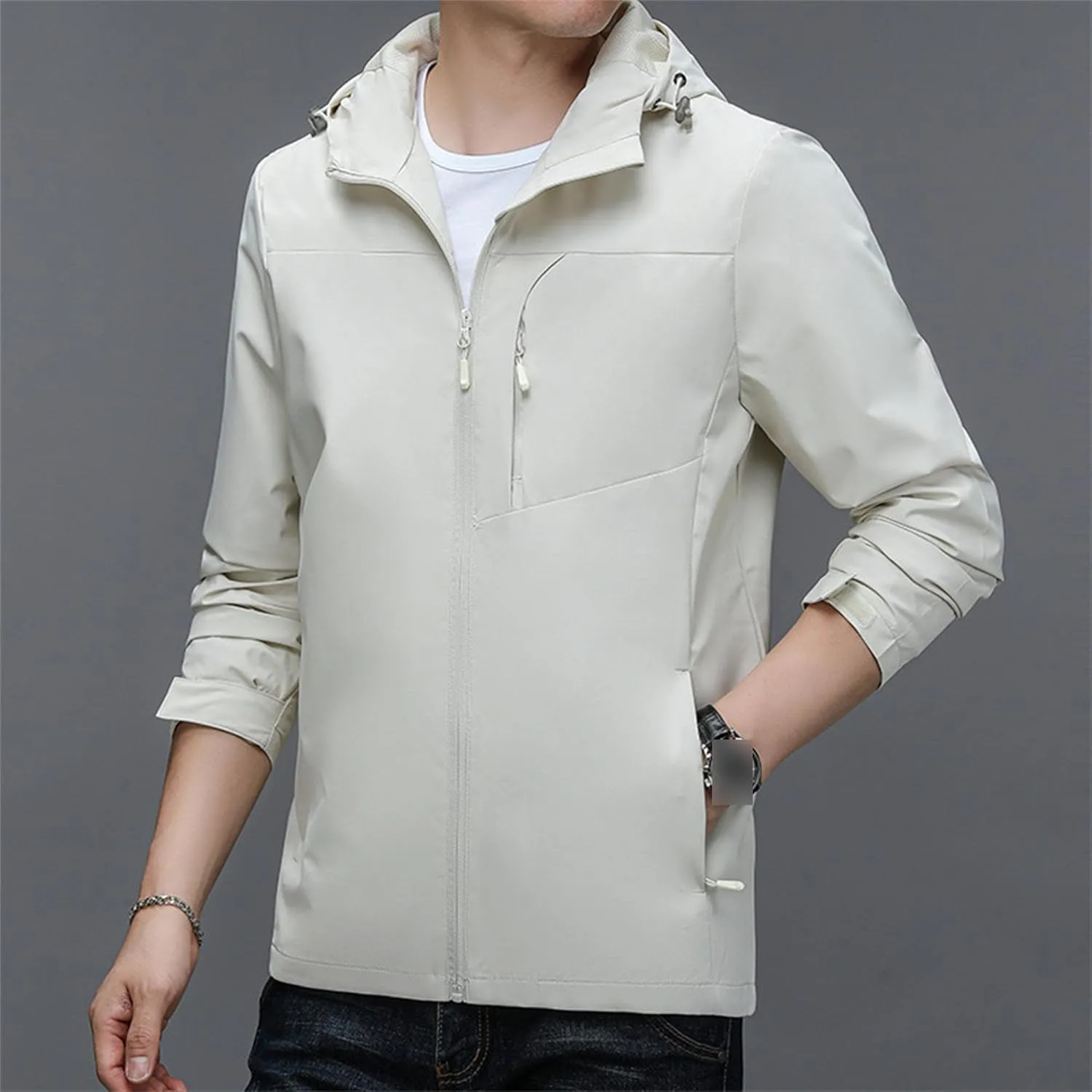 JEShifangjiusu Men's Lightweight Waterproof Hooded Rain Jacket Outdoor Raincoat Jacket Mountain Sport Jacket Windbreaker