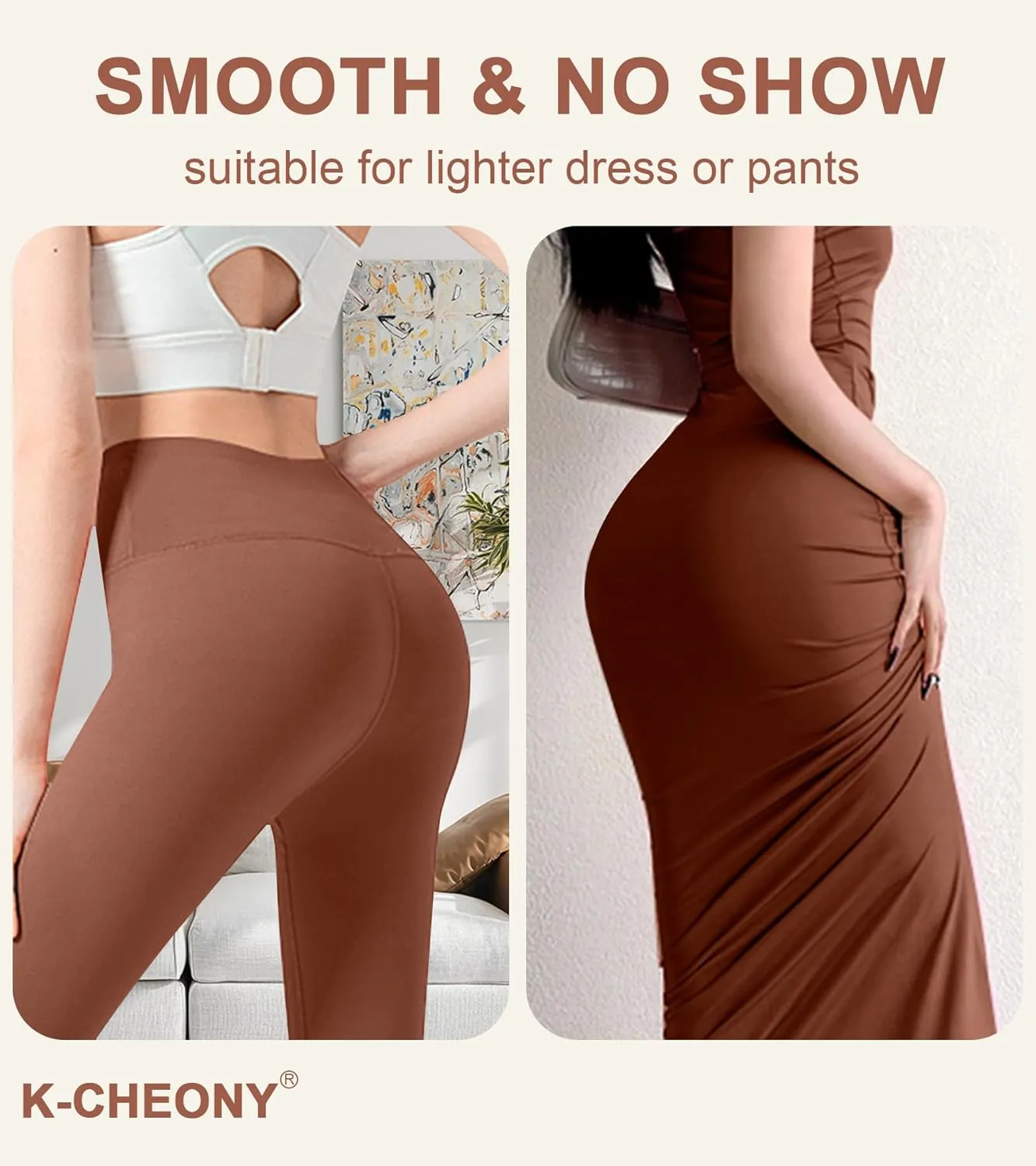 K-CHEONY Womens High Waisted Thongs No Show Panties Lightweight Soft Stretch High Cut Underwear 3 Pack