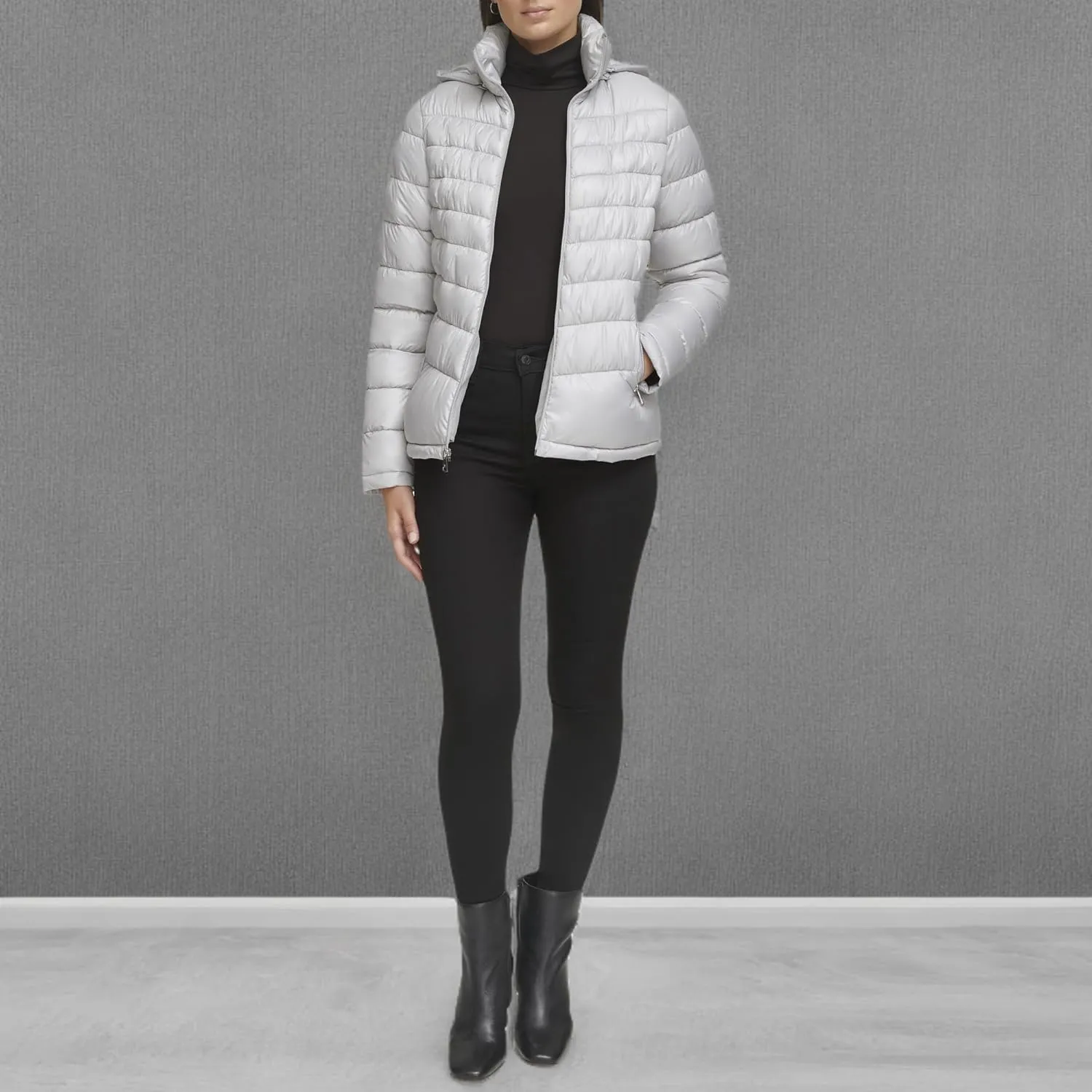 Kenneth Cole Women's Full Zip Hooded Packable Jacket