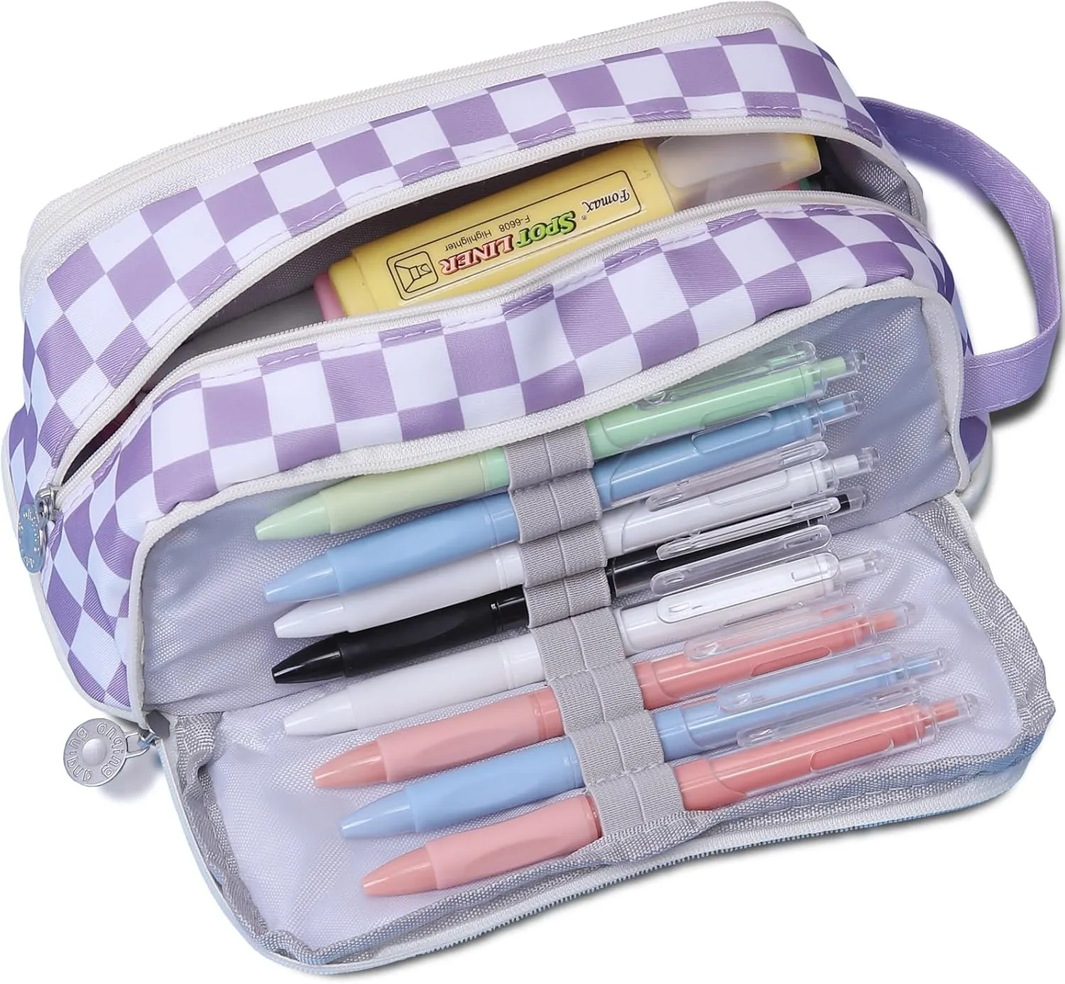 KITENROM Large Pencil Pouch Pen Case Pencils Holder Bag for Office Writing Stationery Supplies Bags Big Capacity Pens Organizer Travel Cosmetics Storage Purple Checked Plaid Accessories Not Included
