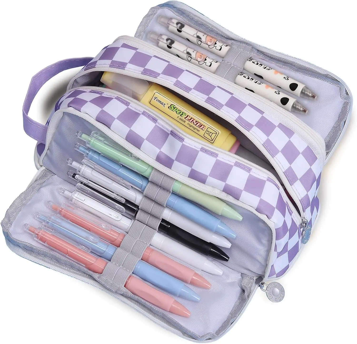 KITENROM Large Pencil Pouch Pen Case Pencils Holder Bag for Office Writing Stationery Supplies Bags Big Capacity Pens Organizer Travel Cosmetics Storage Purple Checked Plaid Accessories Not Included