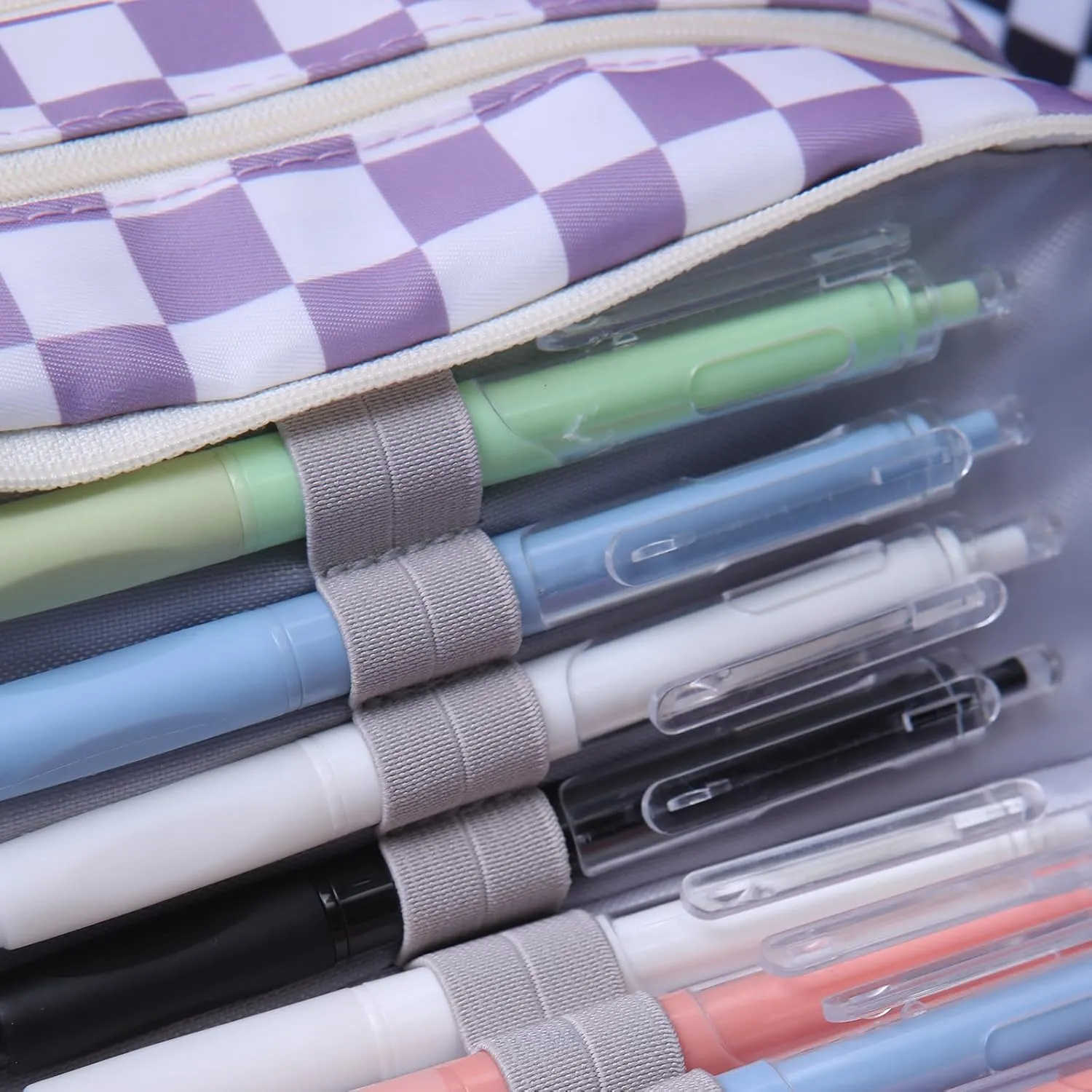 KITENROM Large Pencil Pouch Pen Case Pencils Holder Bag for Office Writing Stationery Supplies Bags Big Capacity Pens Organizer Travel Cosmetics Storage Purple Checked Plaid Accessories Not Included