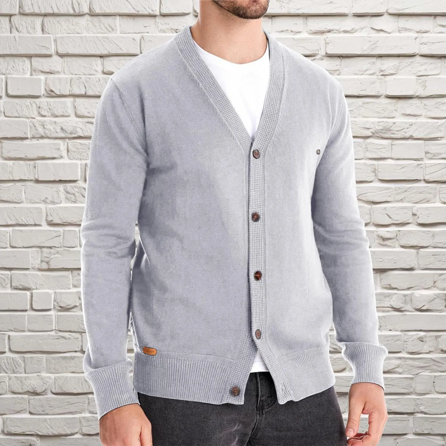 Knit Cardigan Sweaters for Men Stand Collar Cardigan Button Down Cardigan Sweater Open Front Cardigan with Pockets