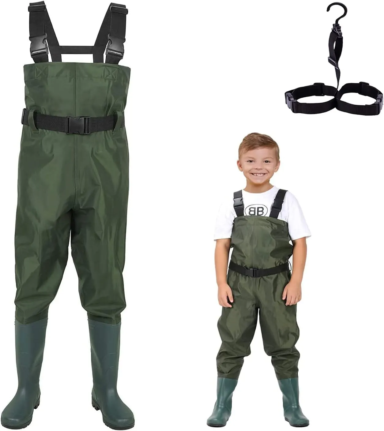 LANGXUN Chest Waders for Kids, PVC Fishing Waders for Toddler & Children, Waterproof Hutting Waders for Boys and Girls