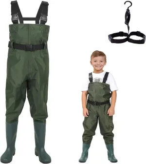 LANGXUN Chest Waders for Kids, PVC Fishing Waders for Toddler & Children, Waterproof Hutting Waders for Boys and Girls