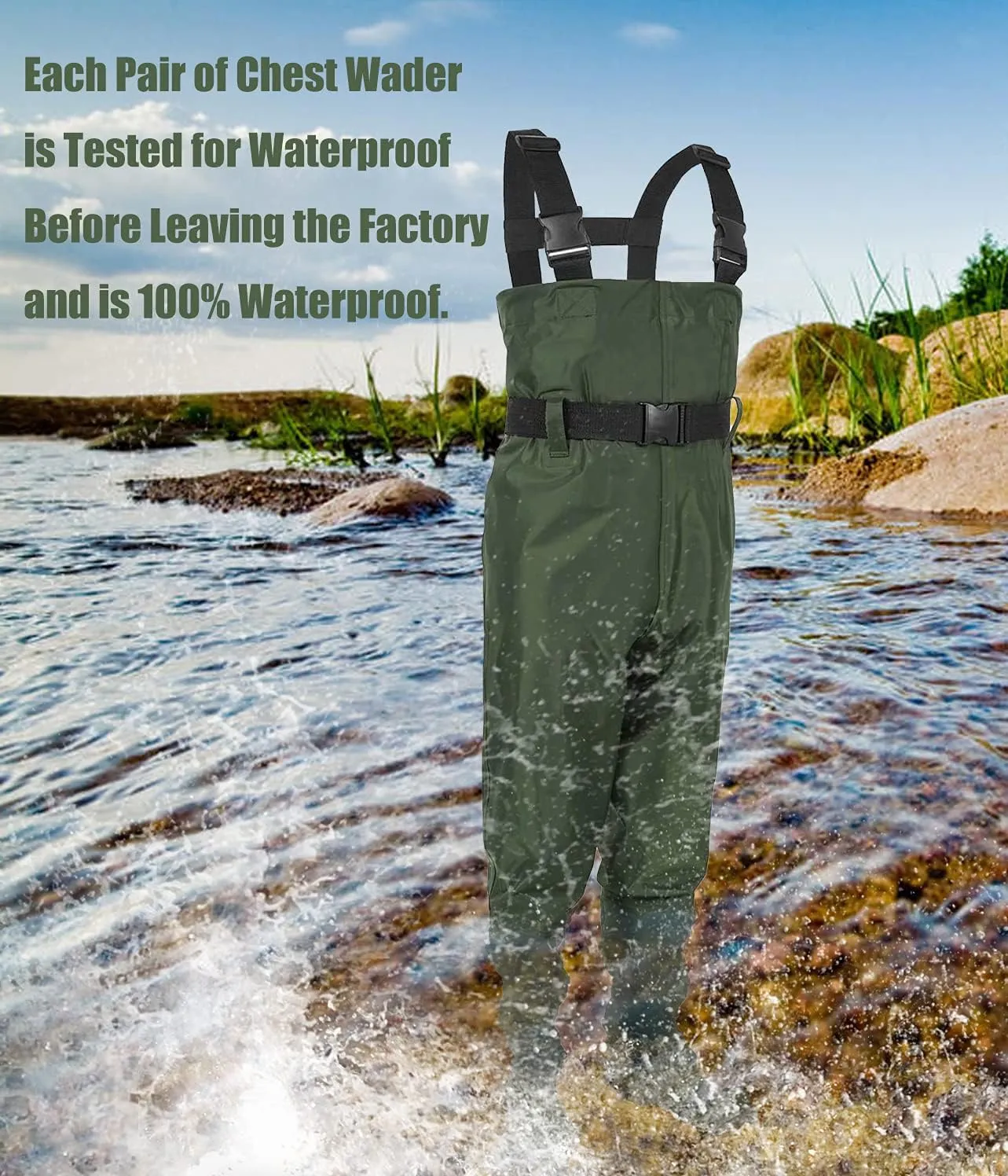 LANGXUN Chest Waders for Kids, PVC Fishing Waders for Toddler & Children, Waterproof Hutting Waders for Boys and Girls