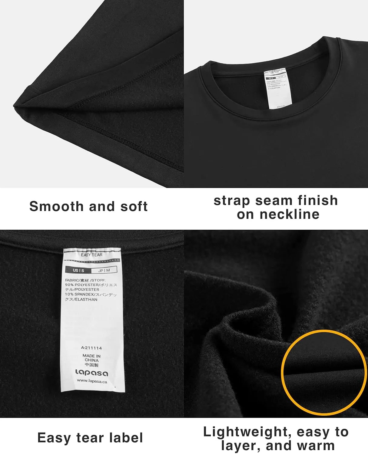 LAPASA Men's Thermal Underwear Top Crewneck Long Sleeve Shirt Base Layer Lightweight Midweight Heavyweight Winter M09/M26/M55