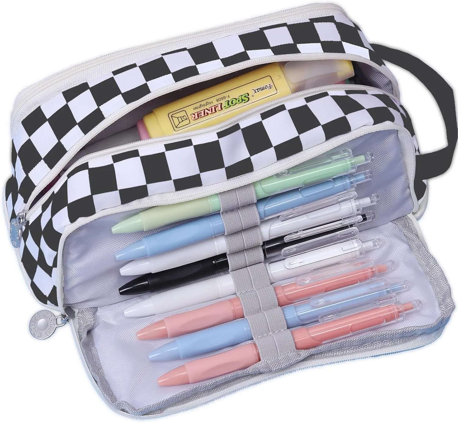 Large Pencil Pouch Pen Case Pencils Holder Bag for Office Writing Stationery Supplies Bags Big Capacity Pens Organizer Travel Cosmetics Storage Black White Checked Plaid Accessories Not Included
