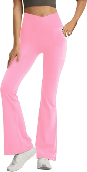 Leggings with Pockets for Girls Solid Black Stretch High Waist Tummy Control Workout Dance Bootcut Yoga Pants