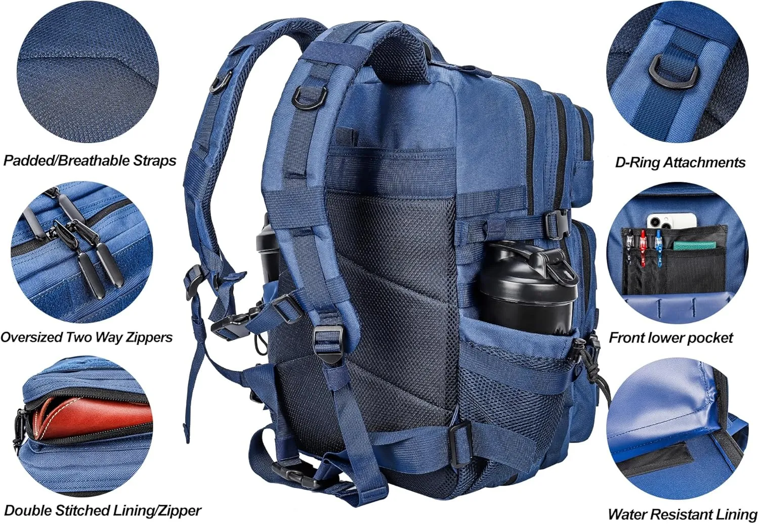 LHI Military Tactical Backpack for Men and Women 45L Army 3 Days Assault Pack Bag Large Rucksack with Molle System
