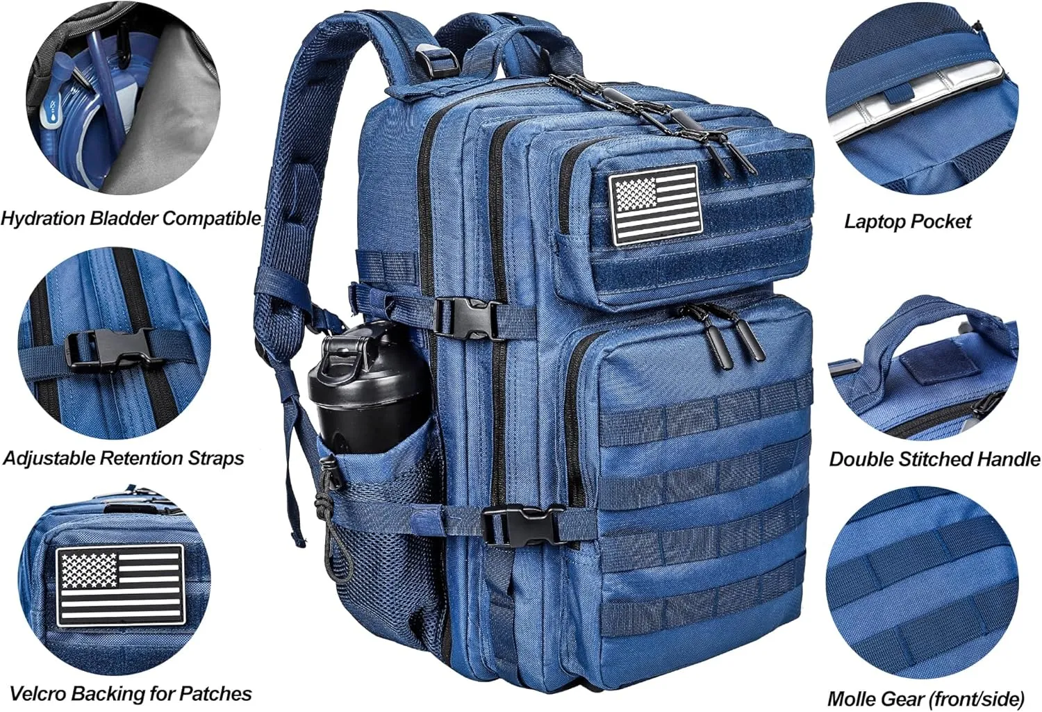 LHI Military Tactical Backpack for Men and Women 45L Army 3 Days Assault Pack Bag Large Rucksack with Molle System