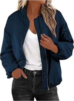 Lightweight Puffer Jacket Womens Winter Coats Casual Padded Down Coats Warm Outwear Tops with Pockets Bomber Jackets