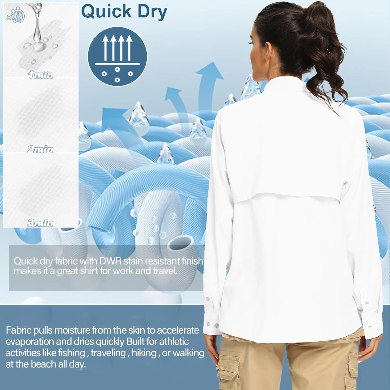linlon Womens Safari Shirts Long Sleeve UV Protection Hiking Fishing UPF 50  Quick Dry Cooling Camping Travel Shirts