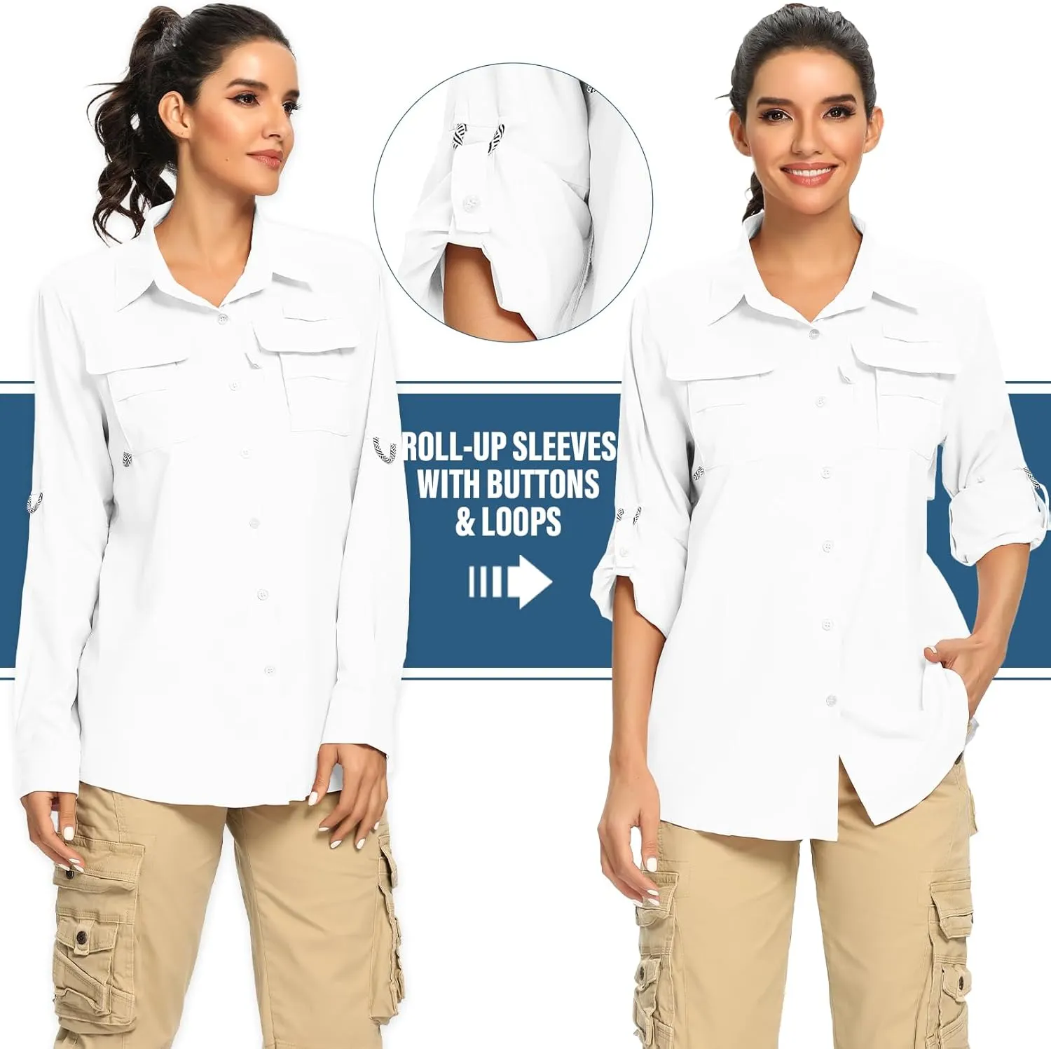 linlon Womens Safari Shirts Long Sleeve UV Protection Hiking Fishing UPF 50  Quick Dry Cooling Camping Travel Shirts