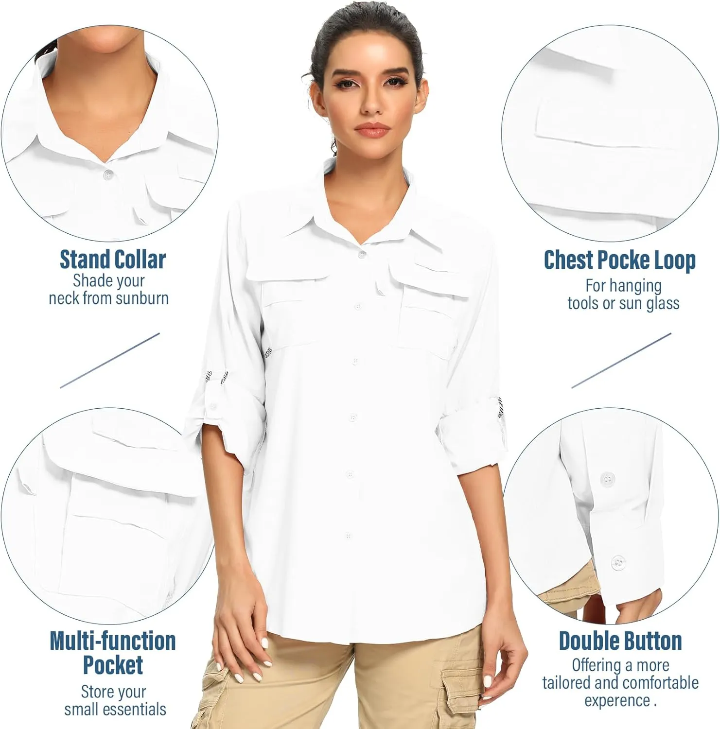 linlon Womens Safari Shirts Long Sleeve UV Protection Hiking Fishing UPF 50  Quick Dry Cooling Camping Travel Shirts