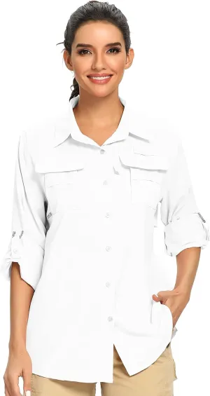 linlon Womens Safari Shirts Long Sleeve UV Protection Hiking Fishing UPF 50  Quick Dry Cooling Camping Travel Shirts