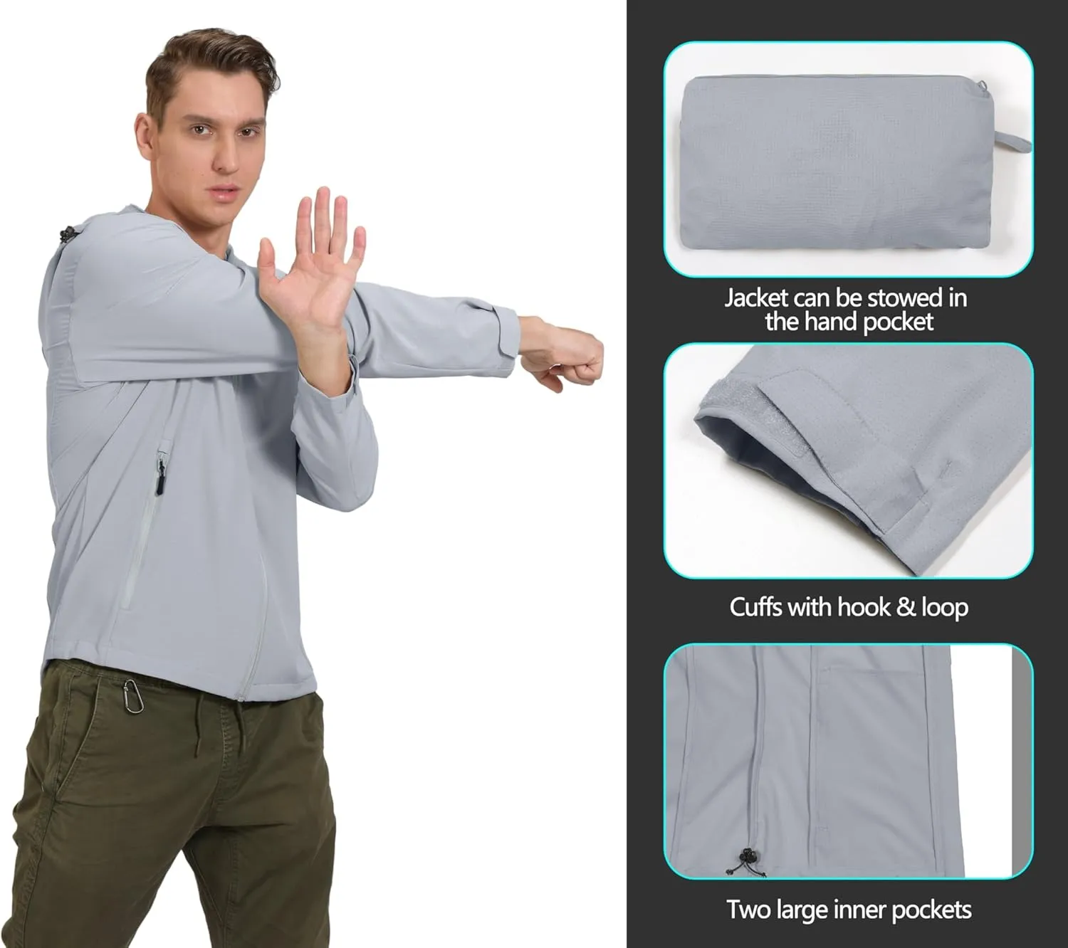 Little Donkey Andy Men's UPF 50  Sun Protection Jackets Stretch Breathable Hoodie Summer Shirts for Hiking