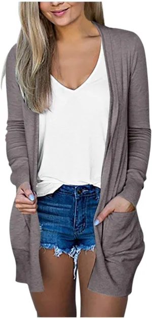 Long Sleeve Cardigan for Women Fall Open Front Kimono Sweatshrits with Pockets Soft Casual Losoe Outwear Shirts