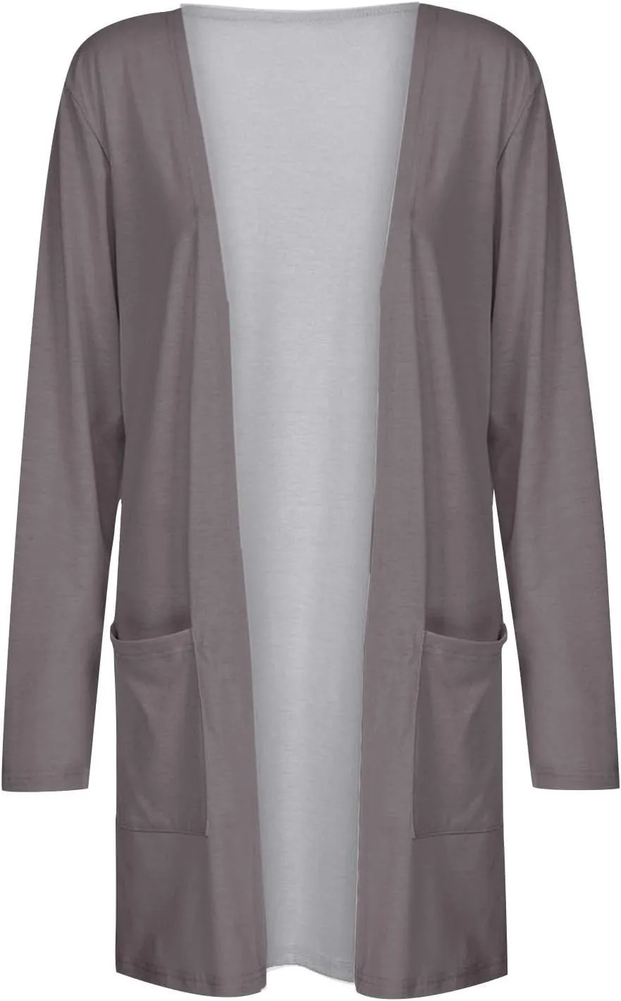 Long Sleeve Cardigan for Women Fall Open Front Kimono Sweatshrits with Pockets Soft Casual Losoe Outwear Shirts