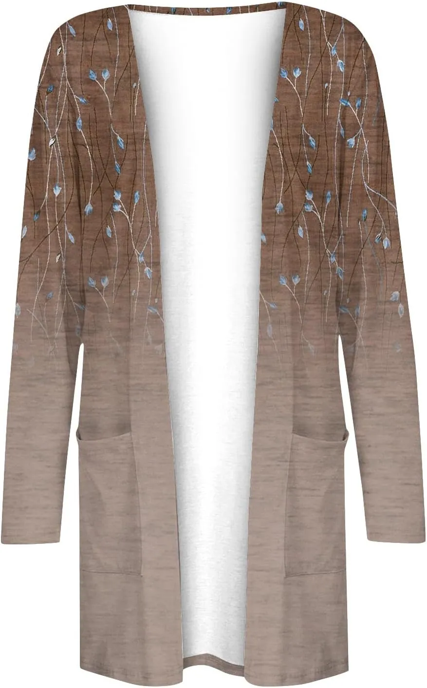 Long Sleeve Cardigan for Women Overszied Open Front Kimono Jackets with Pockets Slim Fit Comfort Outwear Shirts