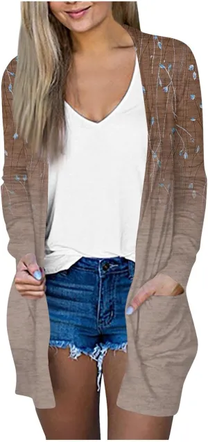 Long Sleeve Cardigan for Women Overszied Open Front Kimono Jackets with Pockets Slim Fit Comfort Outwear Shirts