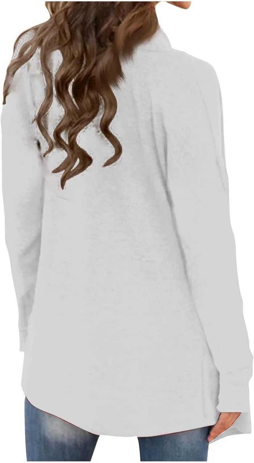 Long Sleeve Cardigan for Women Trendy Open Front Kimono Sweatshrits with Pockets Elastic Loose Fit Tunic Shirts