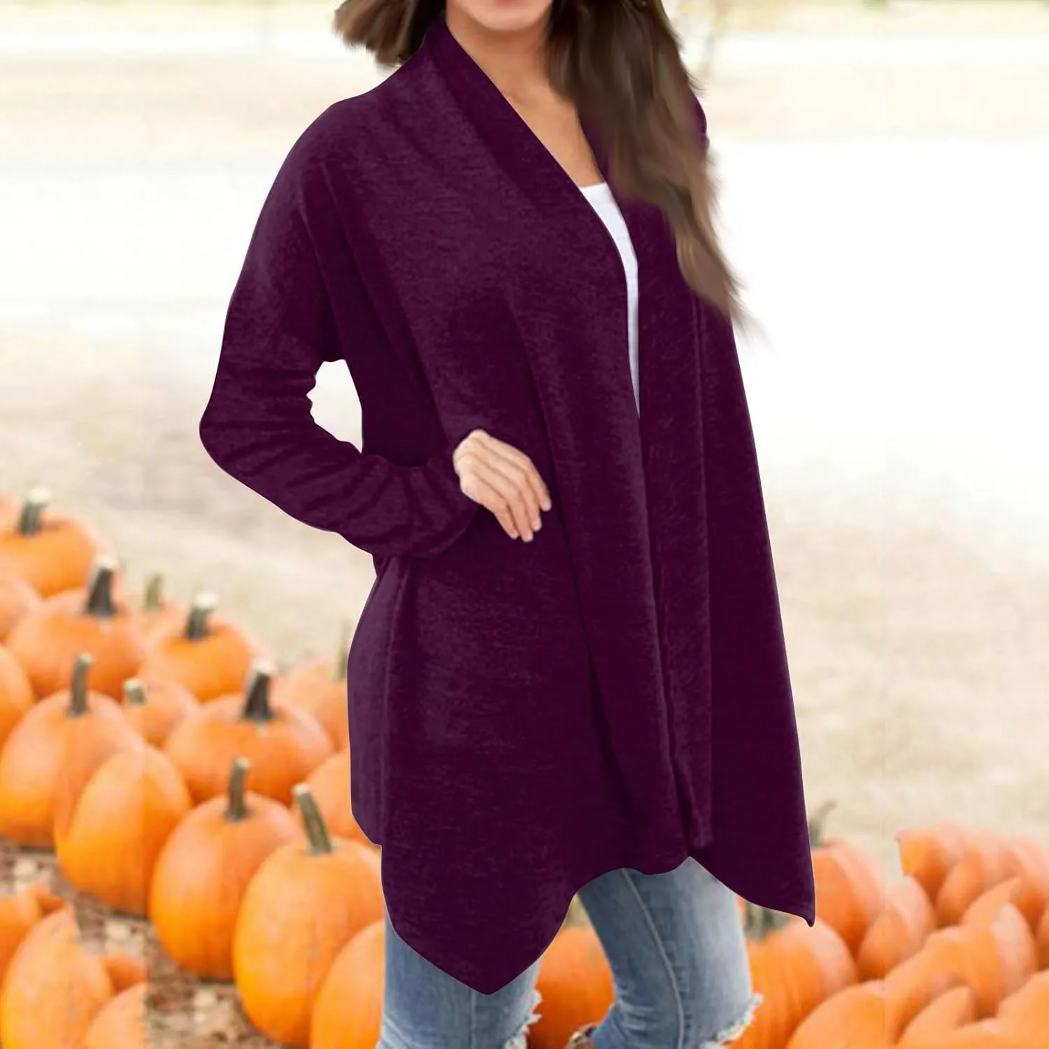 Long Sleeve Cardigan for Women Trendy Open Front Kimono Sweatshrits with Pockets Elastic Loose Fit Tunic Shirts