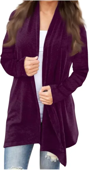 Long Sleeve Cardigan for Women Trendy Open Front Kimono Sweatshrits with Pockets Elastic Loose Fit Tunic Shirts