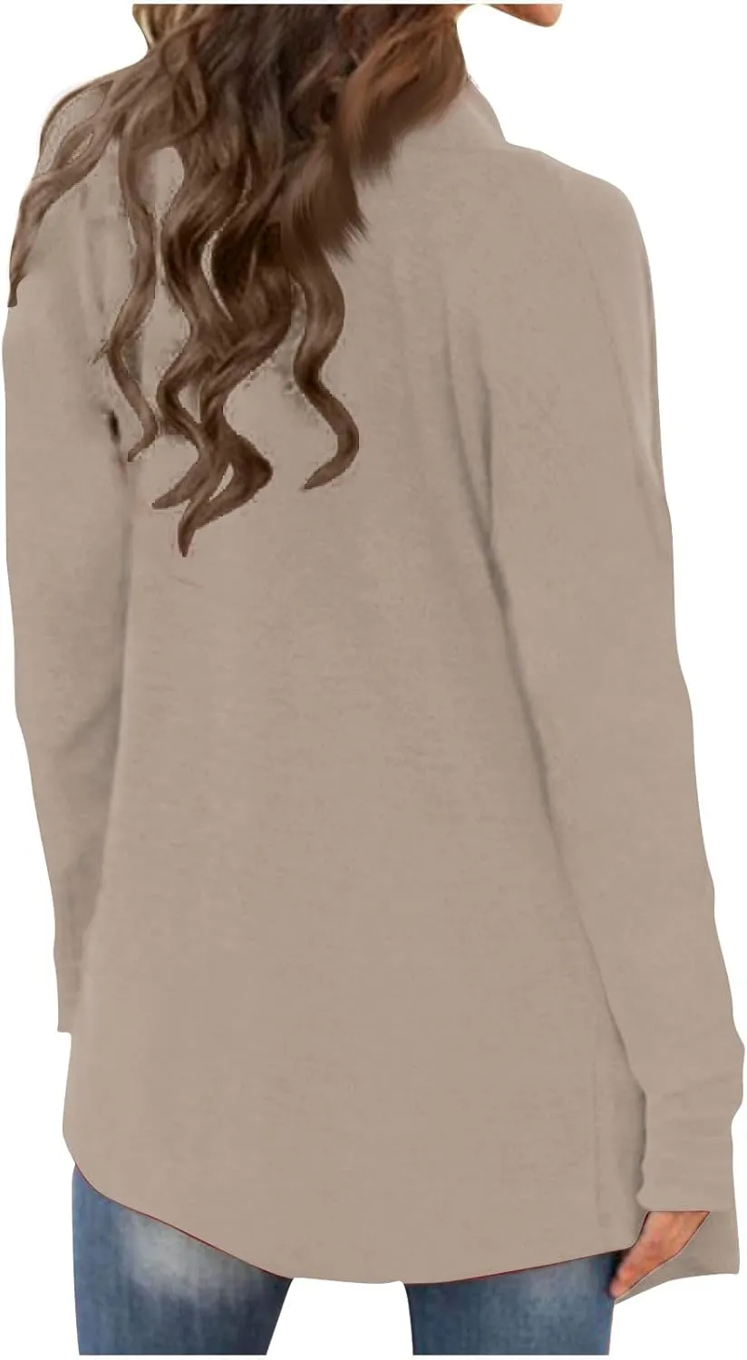Long Sleeve Cardigan for Women Trendy Open Front Kimono Sweatshrits with Pockets Elastic Loose Fit Tunic Shirts