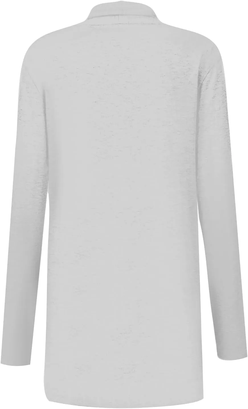Long Sleeve Cardigan for Women Trendy Open Front Kimono Sweatshrits with Pockets Elastic Loose Fit Tunic Shirts